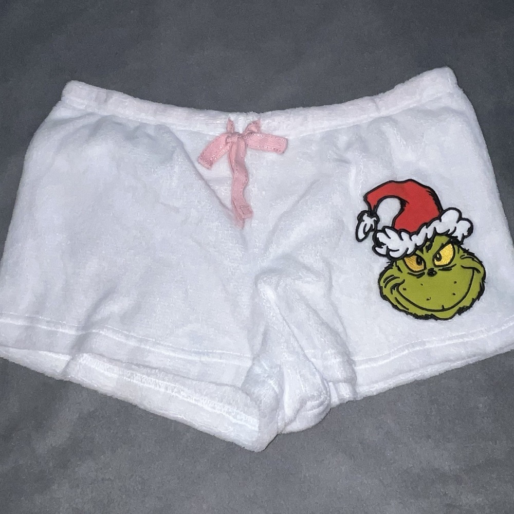 Dr. Seuss Grinch Comfy Pajama Sleepwear‎ White Plush Lounge  Shorts Sz Large